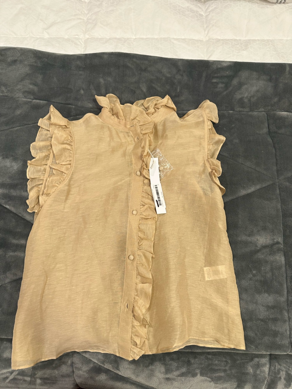 Christy Ruffled Button-Front Blouse in Beige